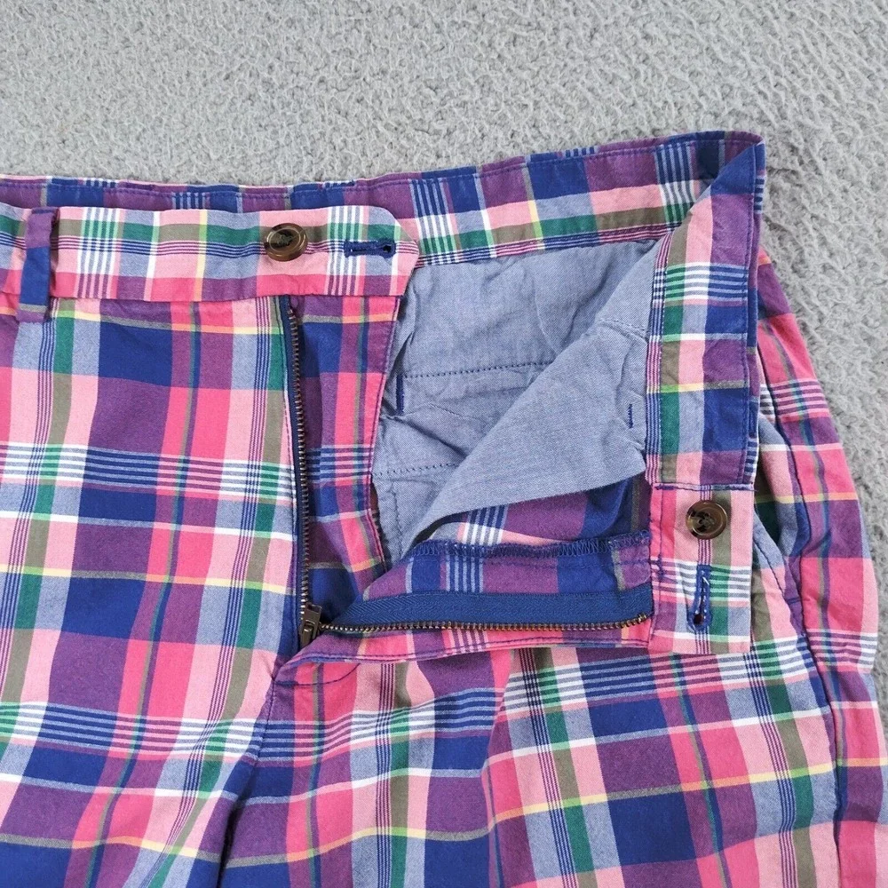 Brooks Brothers Shorts Mens 33 Pink Cotton Plaid Flat Front Slash Pockets Chino